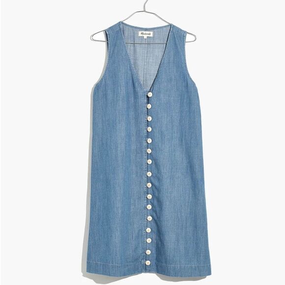 Madewell Button Front V Neck Relax Fit Blue size Extra Small - Picture 3 of 10